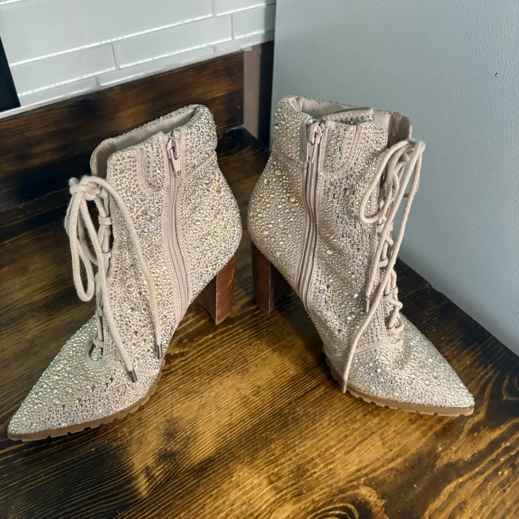 Steve Madden‎ Illisa Rhinestone Lace Up Booties Size 7.5 - Image 7