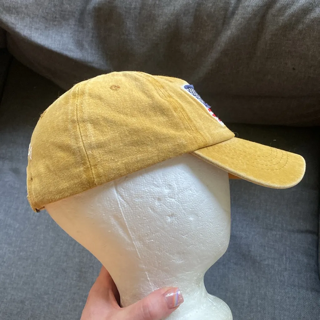 American Flag Baseball Hat Canvas Dad Hat USA Monogram Mustard Yellow Cotton Red - Image 5