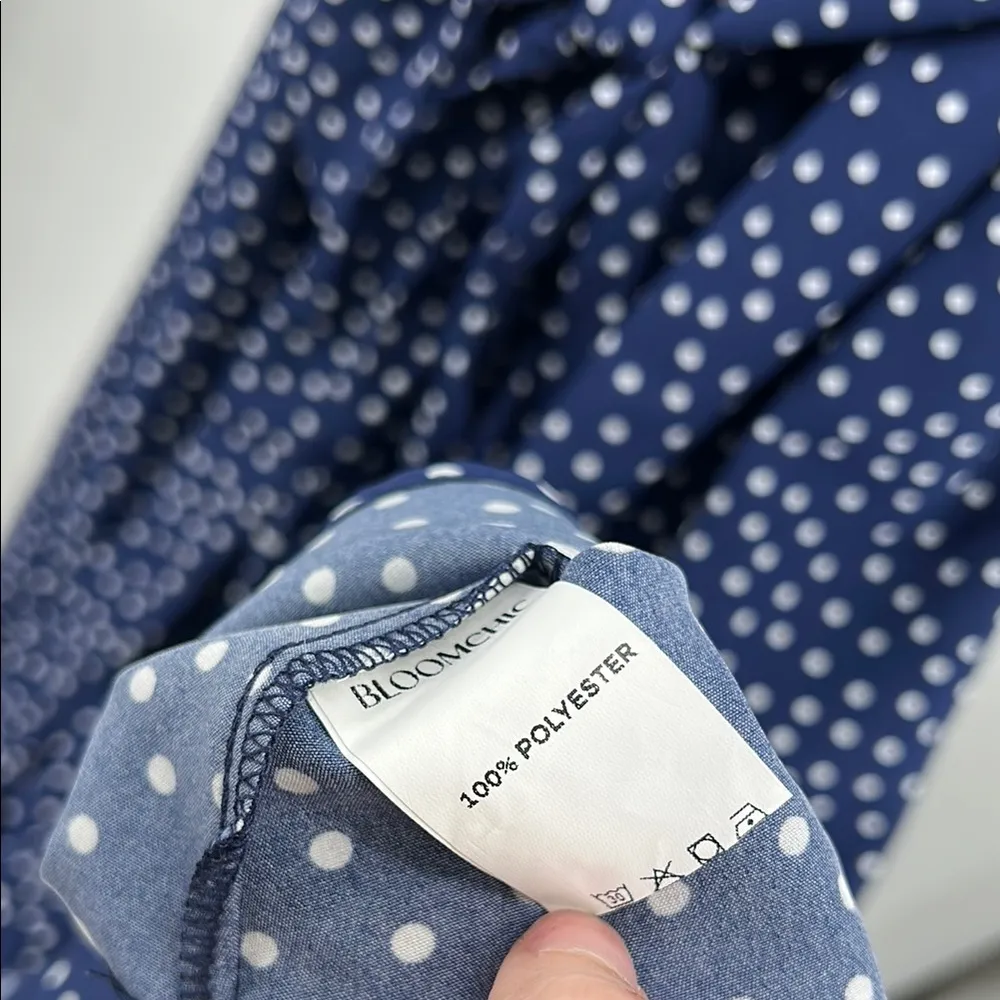 BloomChic Blue white tie waist polka dot midi shirt dress 22 3/4 sleeve plus Size undefined - Image 10