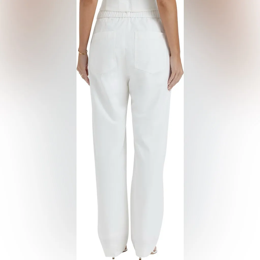 House of CB Luna Drawstring Casual Straight Leg Pants in White S - Image 5