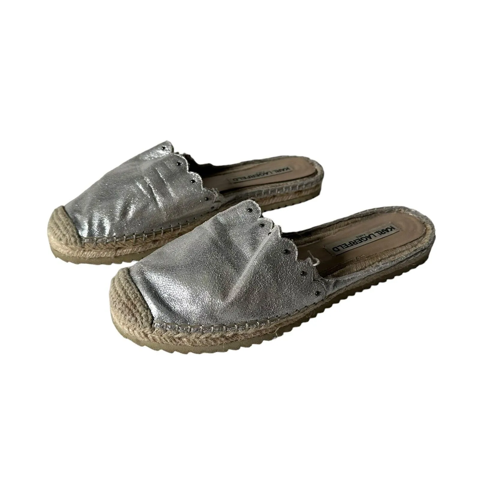 Karl Lagerfeld Metallic Silver Espadrille Slides Slip on Shoes Women Size‎ 7.5 - Image 3