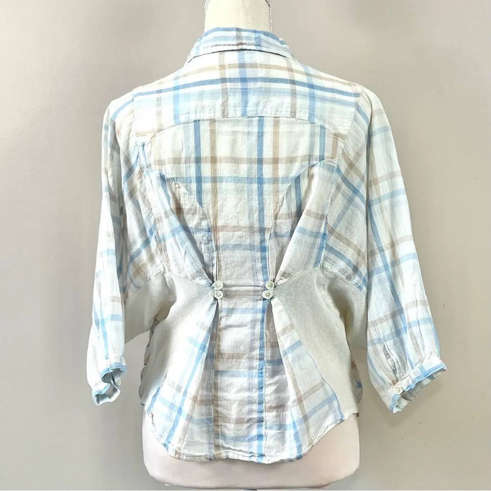 Free People Bee Keepers Pastel Plaid Button Down Shirt XS - Image 3