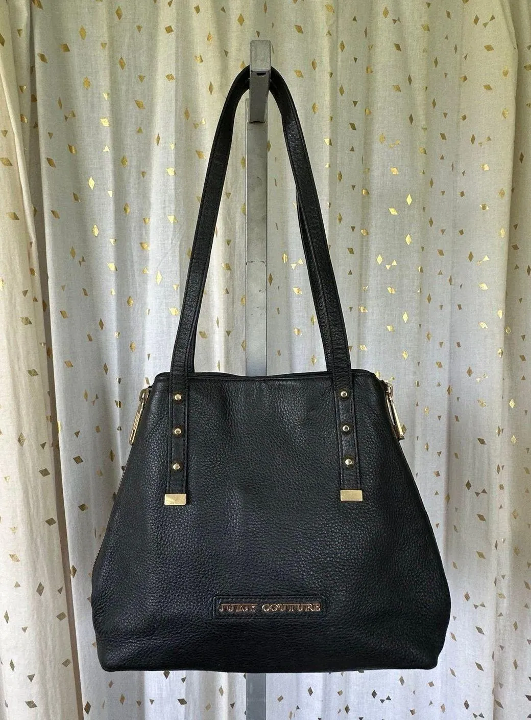 Juicy Couture Black Cow Hide Leather Orange Grove Winged Convertible Tote - Image 2