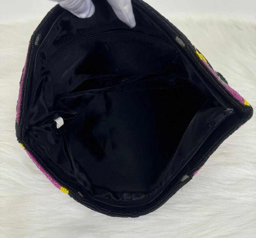 Vintage Beaded Flower Purse Clutch Black - Image 11