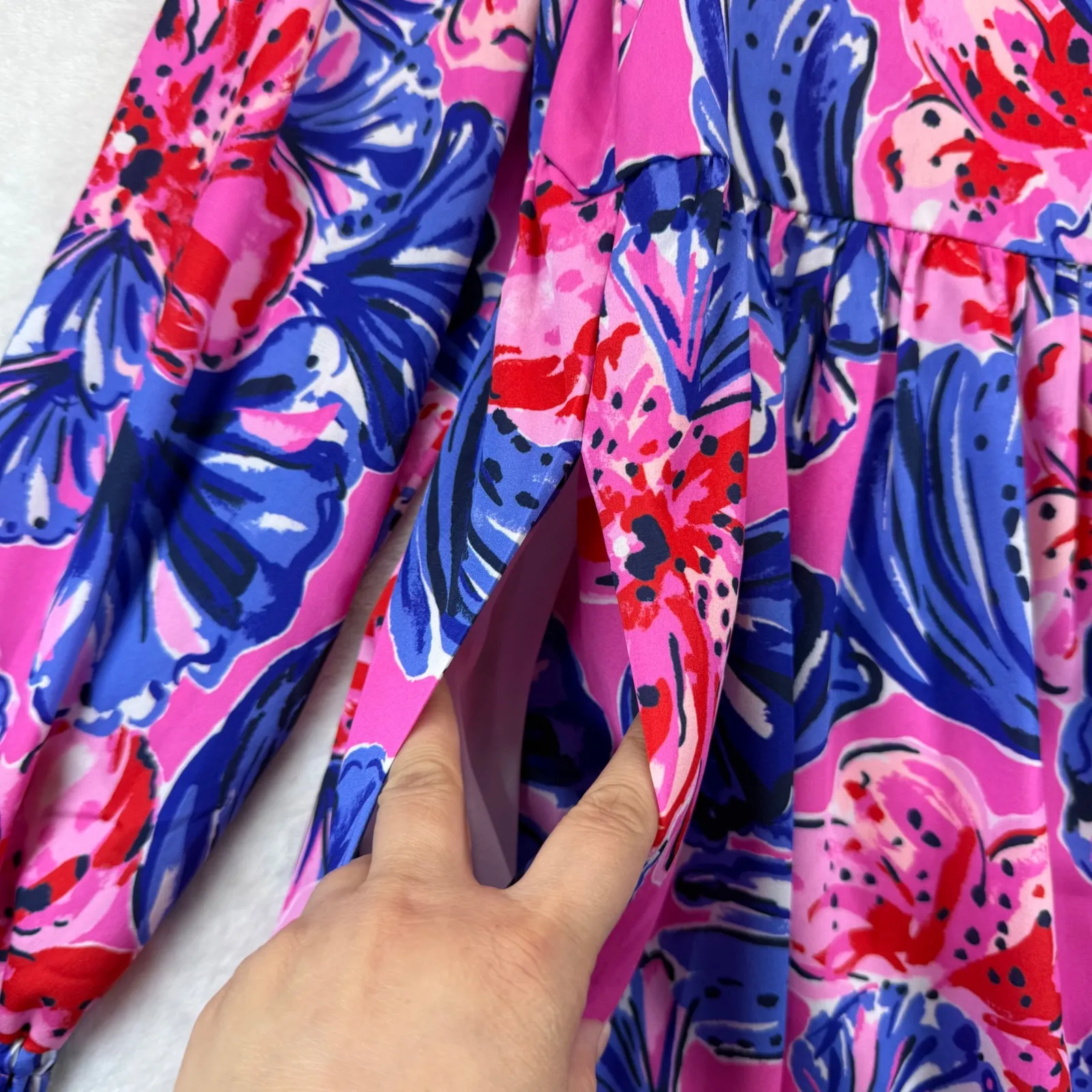 Lilly Pulitzer Floral Babydoll Dress Long Sleeve Pink‎ Blue XS - Image 9