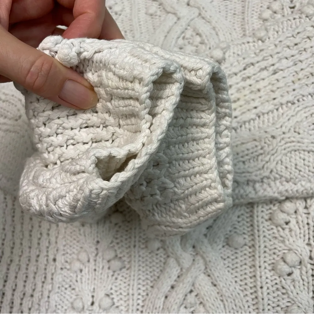 Vintage Cable Knit Sweater Jumper Pullover 3D Baubles Mock Neck Ivory Cream White Size L - Image 11