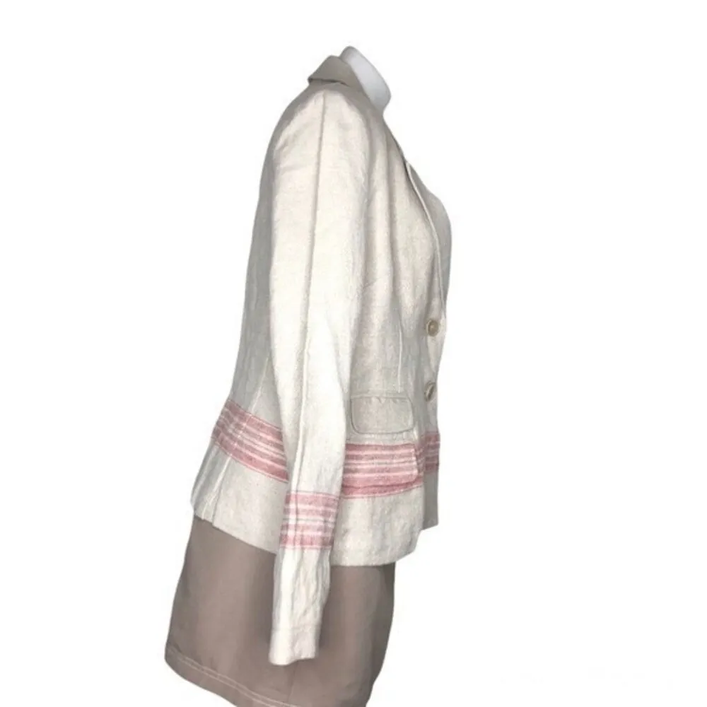PERUVIAN CONNECTION Linen Blazer Jacket Beige Size 12 - Image 3
