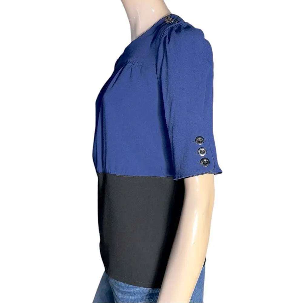 Marc by Marc Jacobs Women’s 6 Blue Black Anya Crepe Colorblock Anya Blouse Top - Image 4