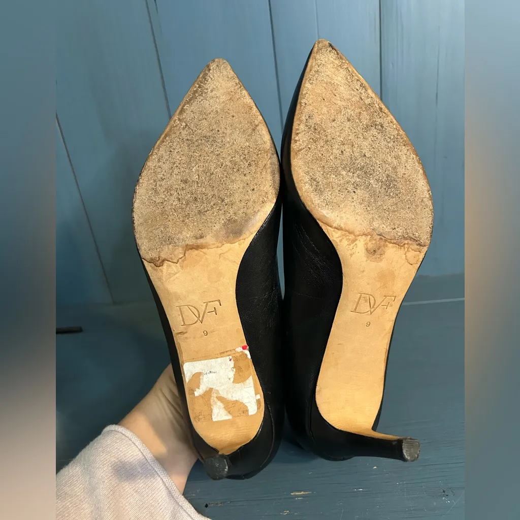 Diane Von Furstenberg Black Leather Heels | Size 9 - Image 5