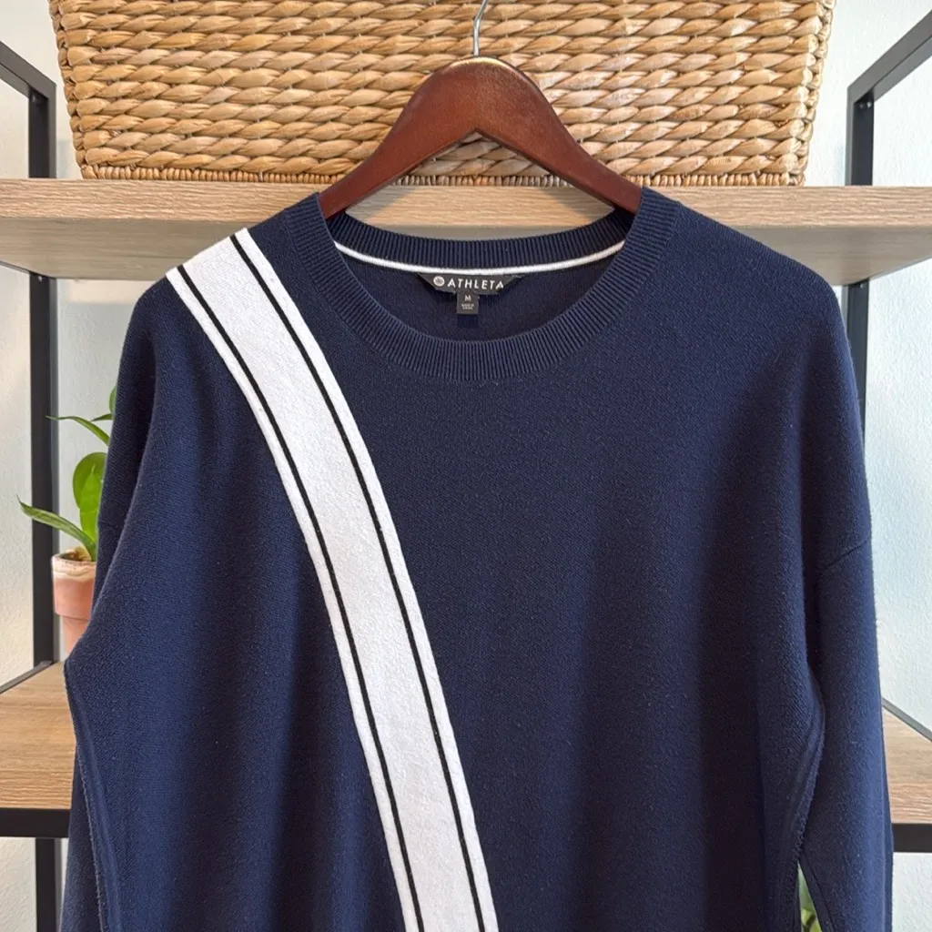 Athleta Streetwise Navy & Diagonal White Stripe Military Inspired Sweater, M - Image 3