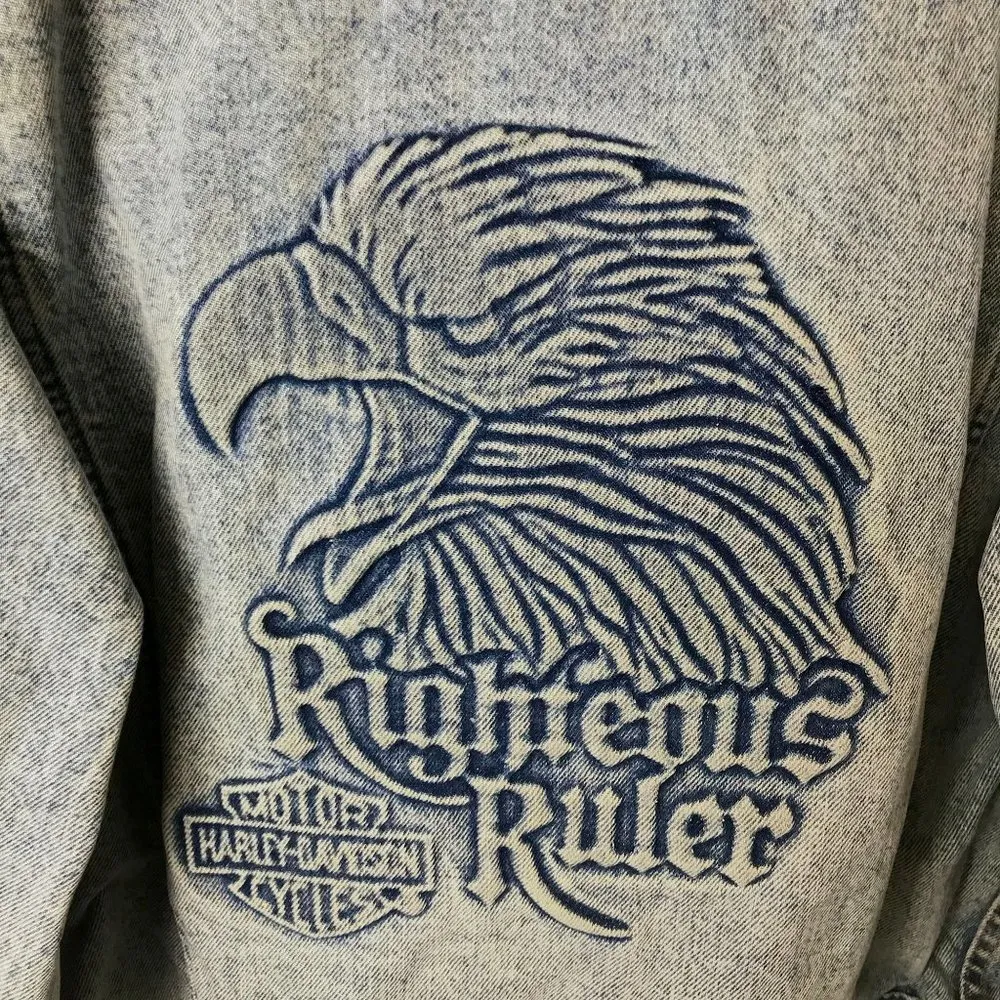 90s Vintage Harley Davidson Motorcycles Adult Extra Large Blue Denim Jacket XL - Image 12