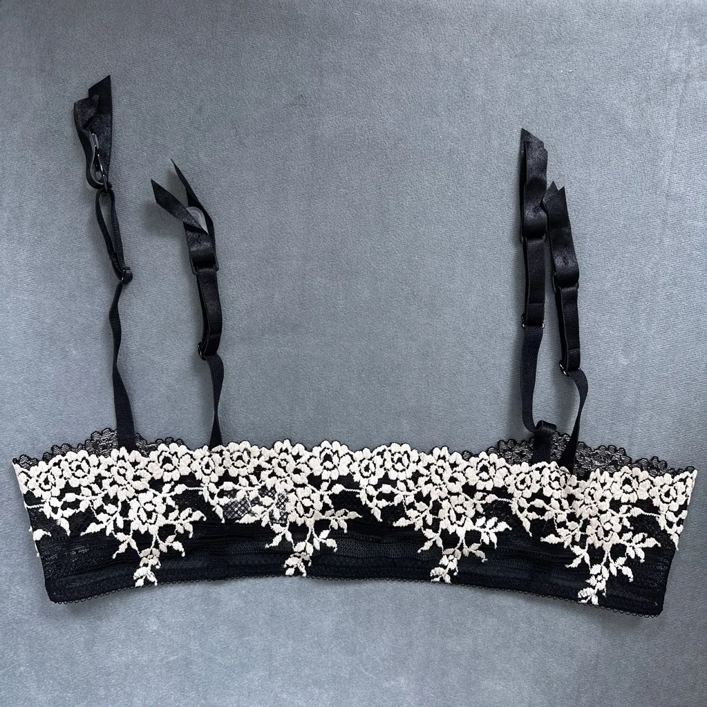 Wacoal Embrace Lace Garterbelt 848291 Size Medium Large Black Ivory Floral - Image 6