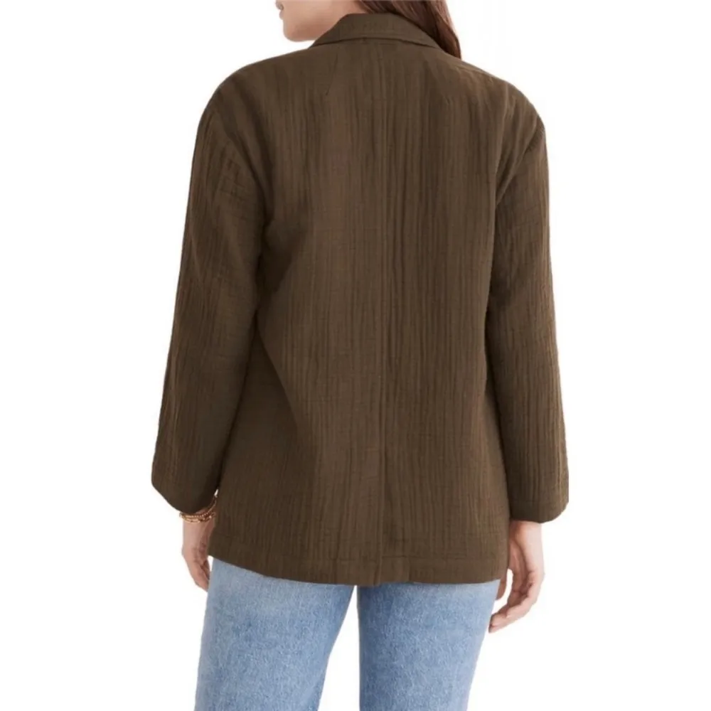 Madewell lightweight cotton gauze two button blazer in olive green color. Med - Image 2