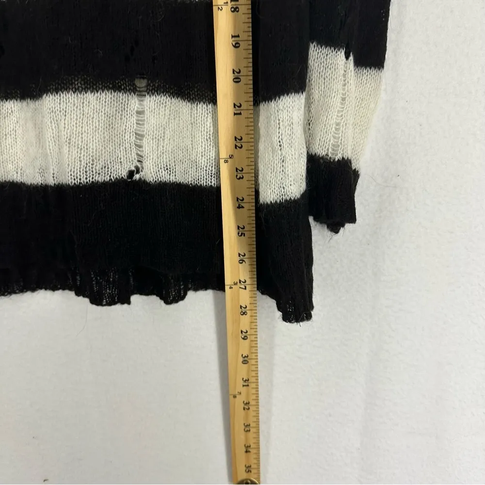 Mango Long Sleeve Striped Distressed Sweater Small Black White - Image 4