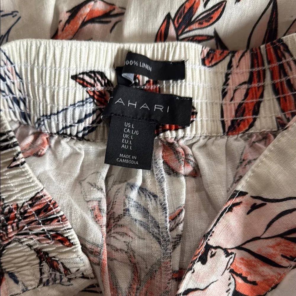 Tahari Coral and Black Floral Pants 100% linen - Image 4