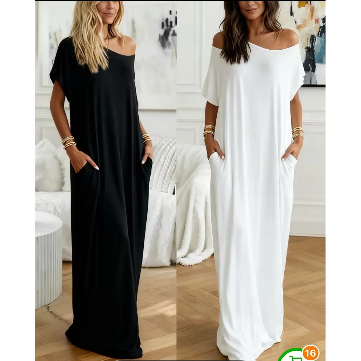 Two Women's Off Shoulder Maxi Dress Casual Loose Fit Black White S M L XL Size L - Image 3