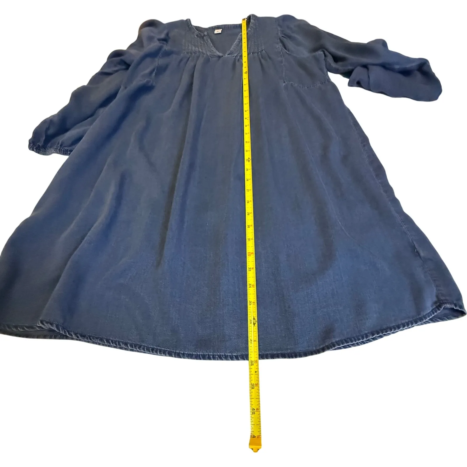Old Navy Blue Denim Chambray Tunic Dress Balloon Long Sleeve Trendy VNeck Size L - Image 8