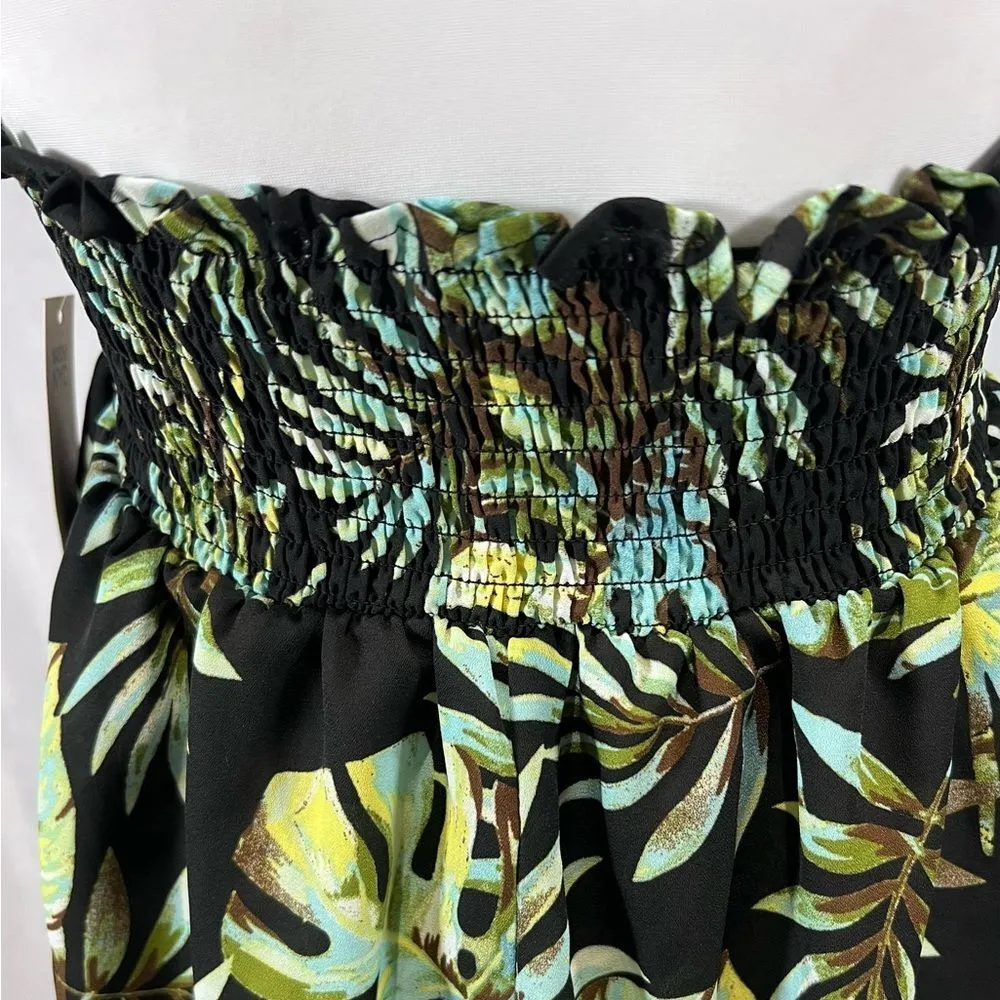 Madden NYC black tropical print tiered smocked halter dress size medium NWT - Image 6