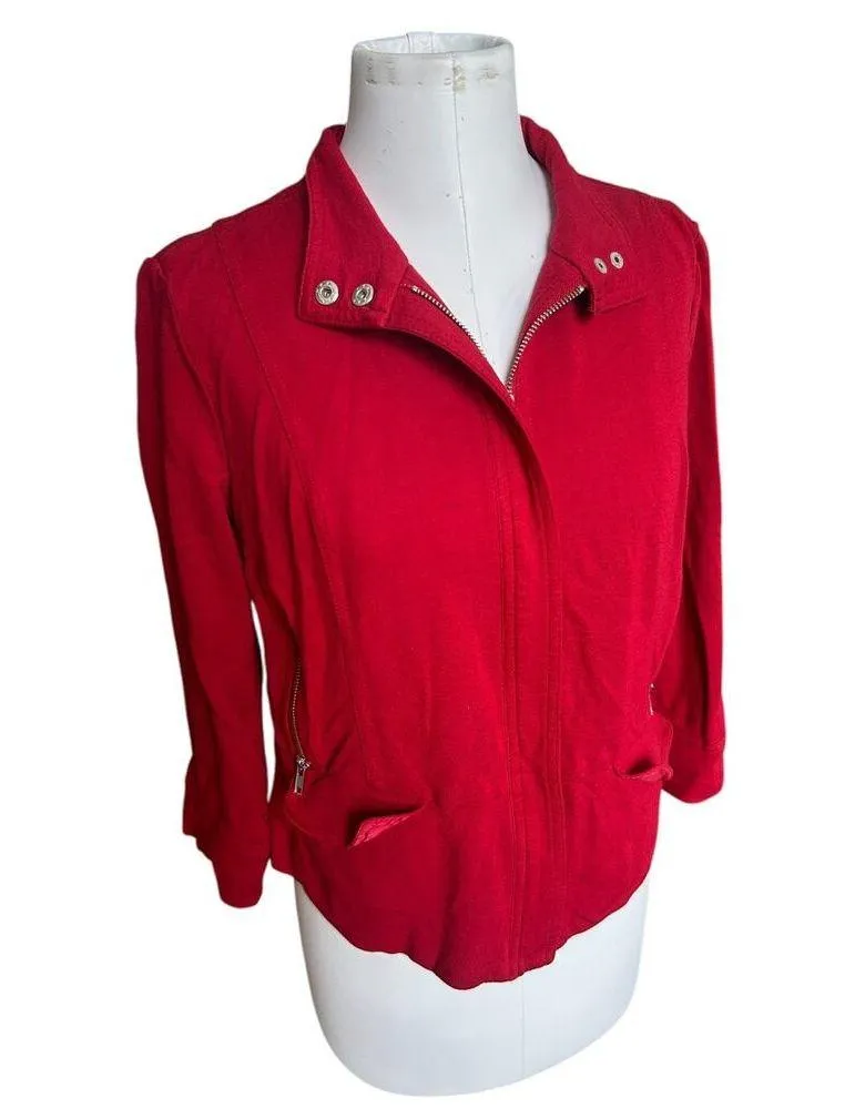 Chico's Women's Red Heavyweight Stretchy Knit Zip-up Jacket sz 1 or US 8 Classic - Image 8