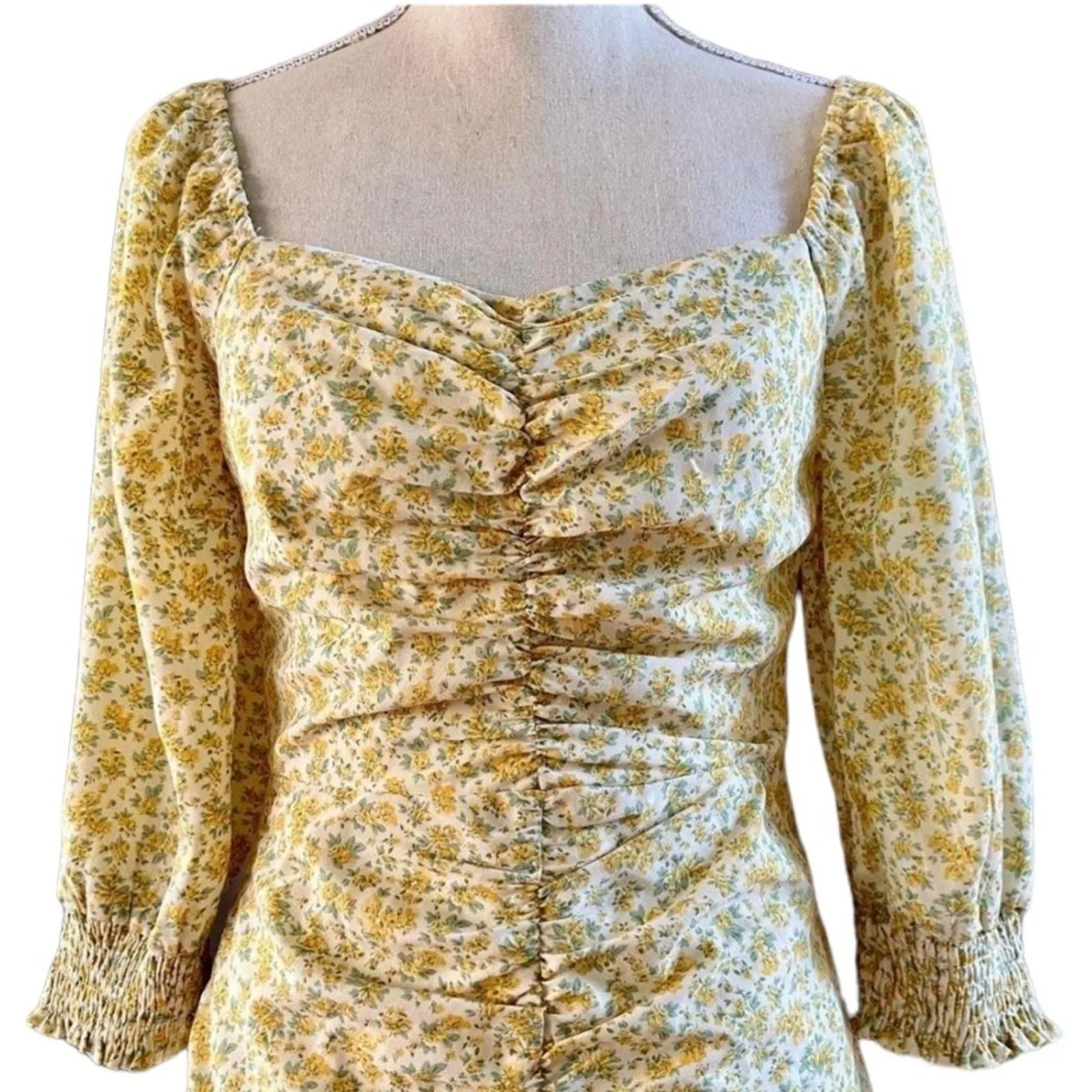 Piper and Scoot Lush Savannah Floral Ruched Dress Yellow Size XL - Image 3