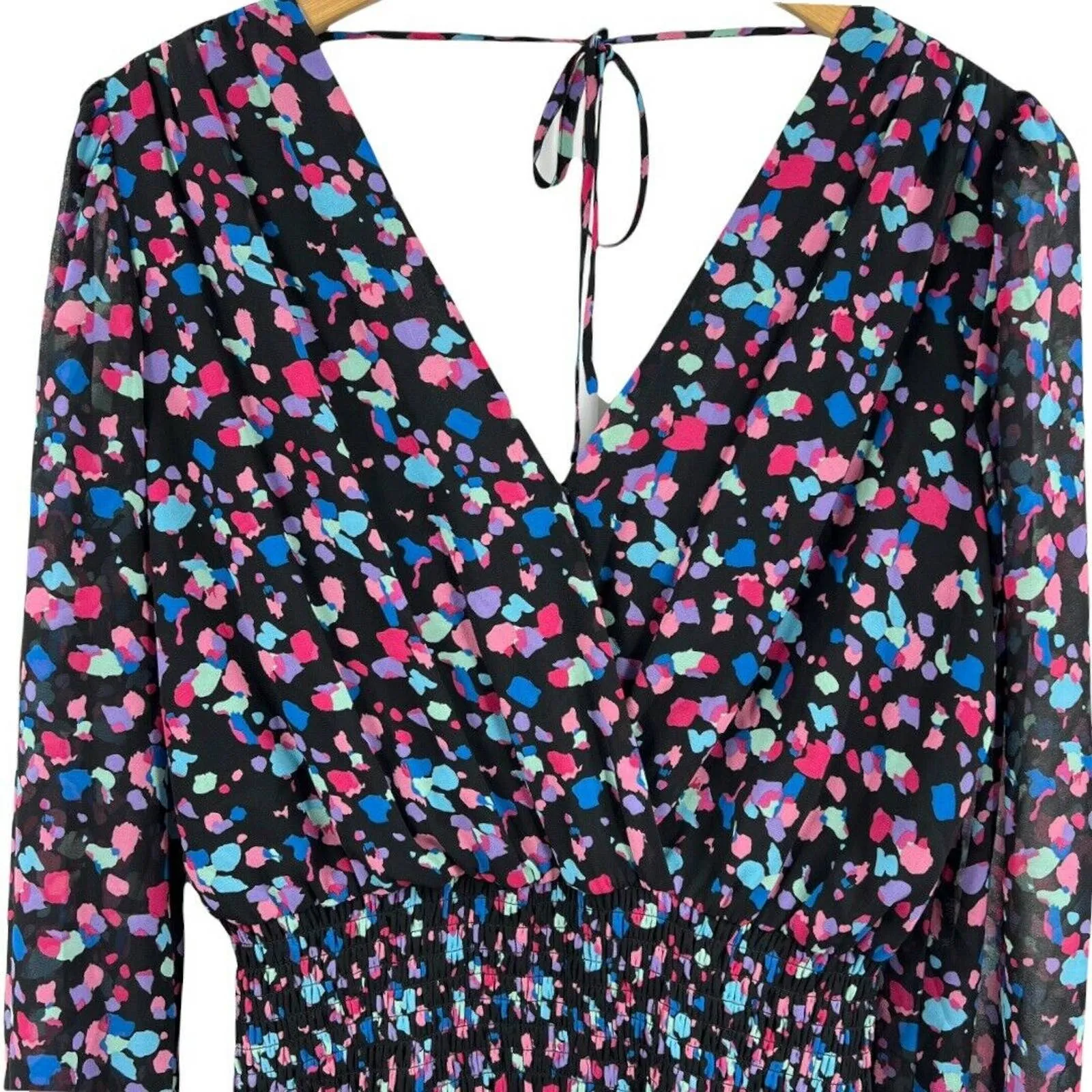 LEYDEN Printed Smocked Mini Dress Kaleidoscope Crossover S Black New‎ - Image 5