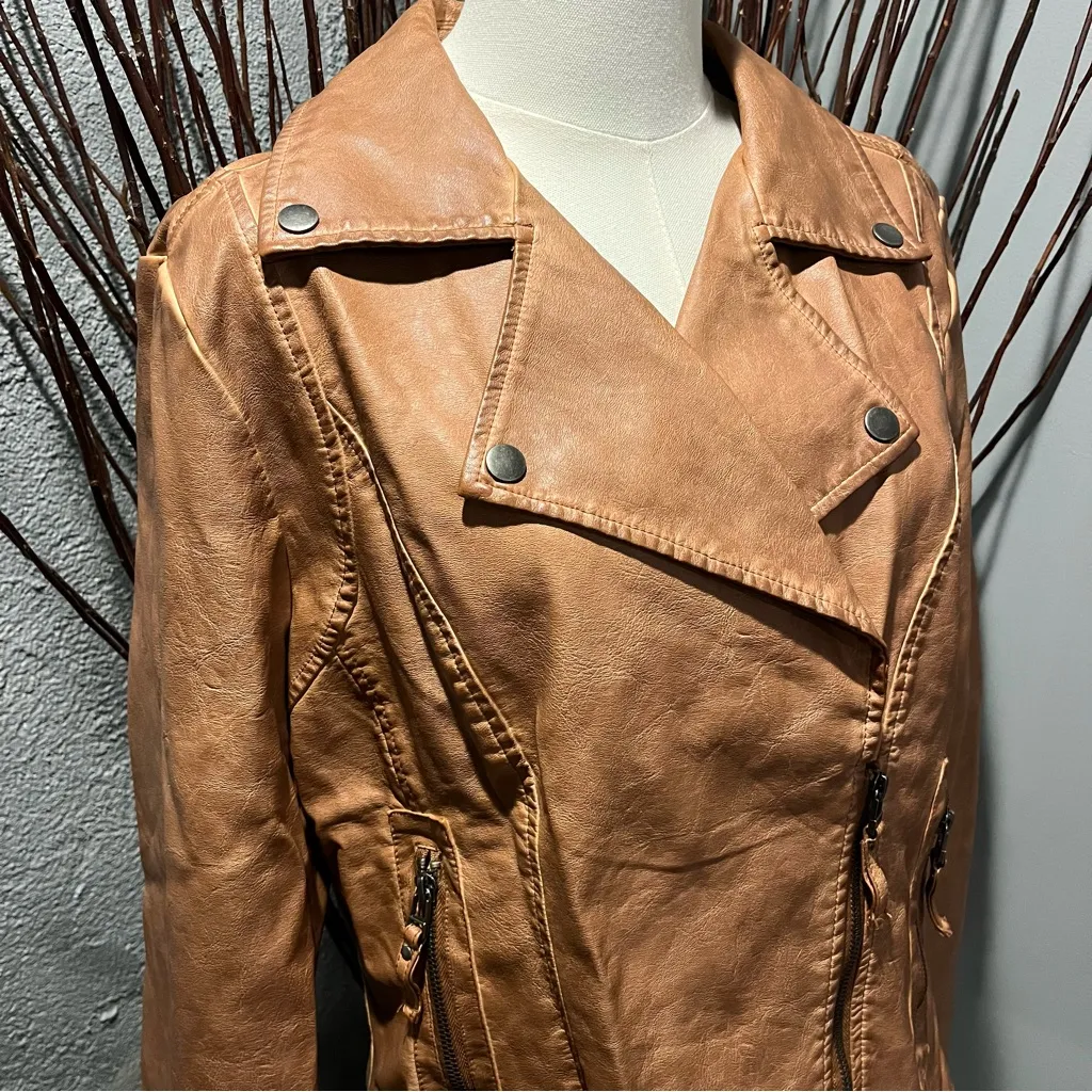 🌸MAX STUDIOS BROWN FAUX LEATHER MOTO JACKET SIZE X-LARGE🌸 - Image 3