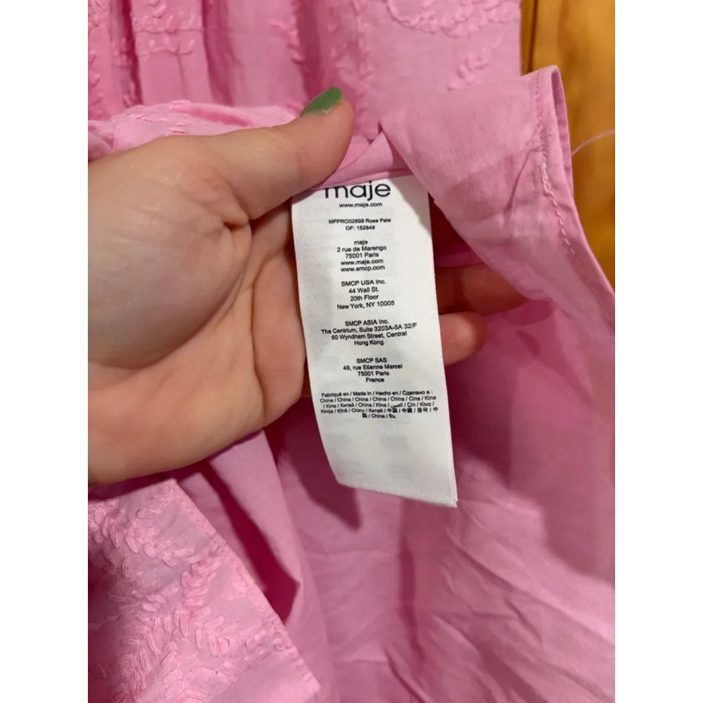 Womens Maje Rybiza Belted Long Sleeve Pink Boho Romantic Ruffled Mini Dress - Image 3