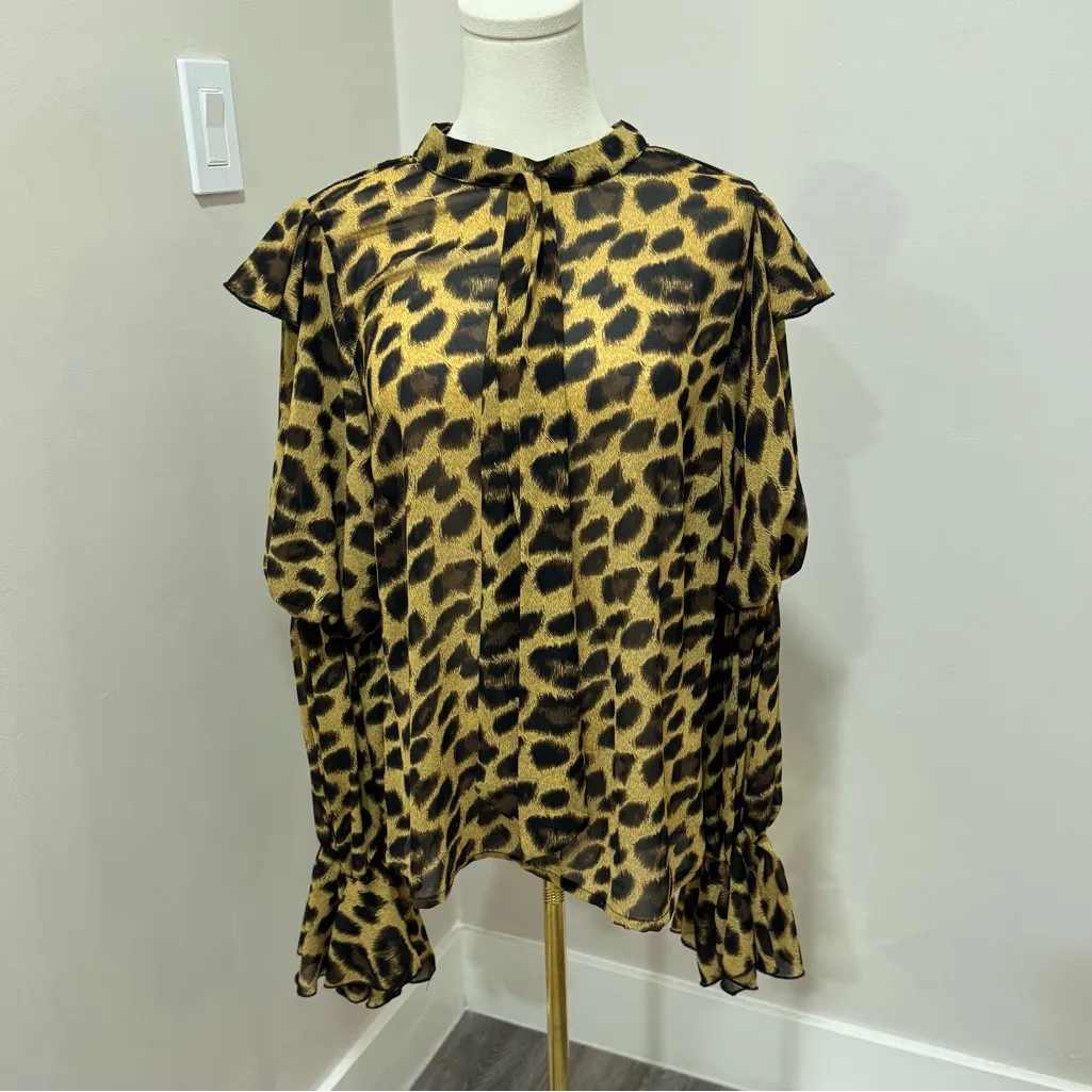 INA Yellow and Black Cheetah Button Up‎ Blouse Size Large NWT - Image 2