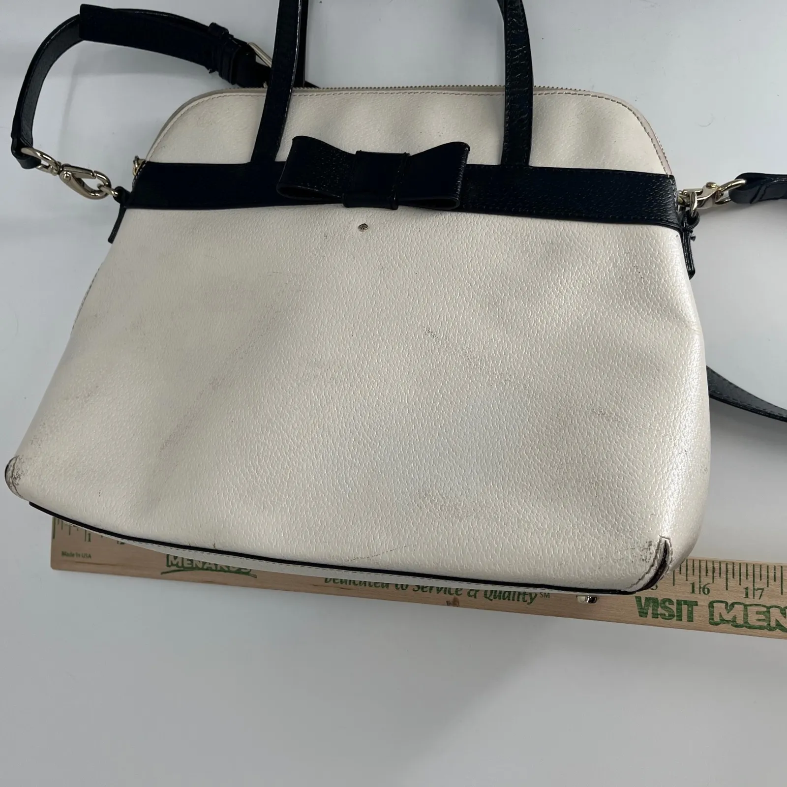 Kate Spade‎ Bow Medium Maise Kirk Park Purse Tote Black White w/ Red Interior - Image 15