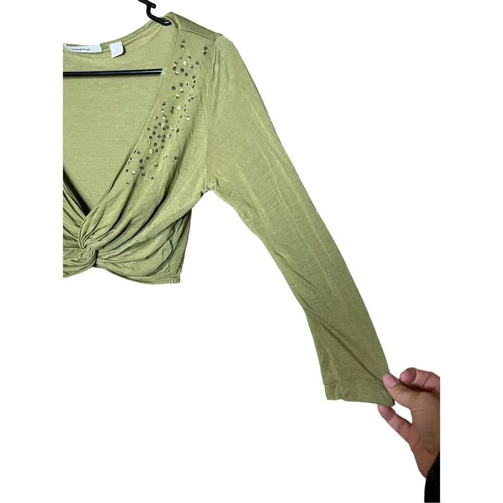 Country Road Green‎ Sequin Twist Front Crop Top Size M - Image 3
