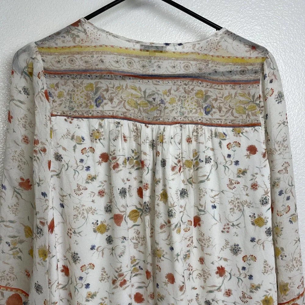 Joie Vesta Dress Small Womens Silk Floral Lined Sheer Boho Tassel Tie Porcelaine - Image 11