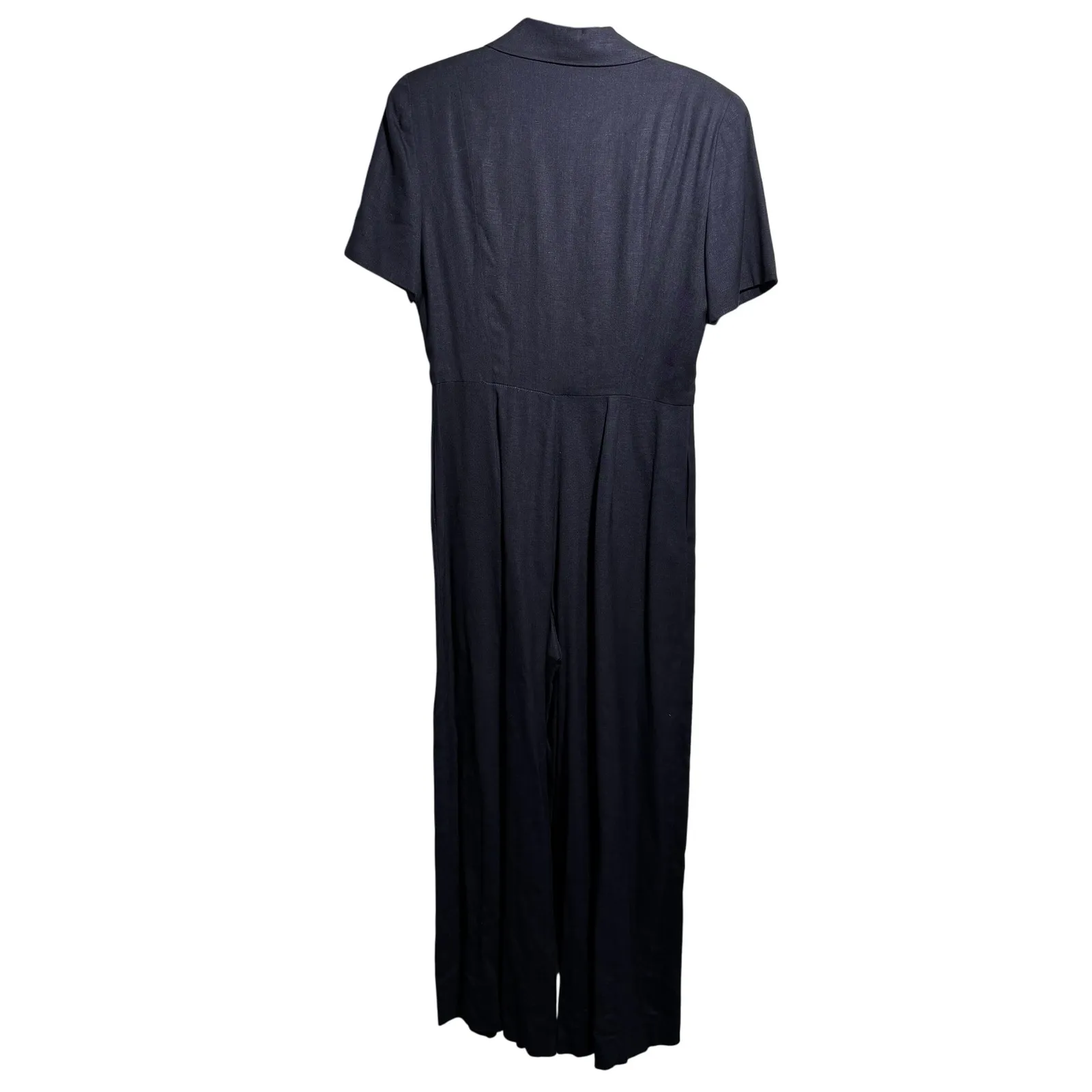 VTG Dennis Goldsmith Navy‎ Blue Double Breasted Linen Blend Jumpsuit 12 Nautical - Image 2