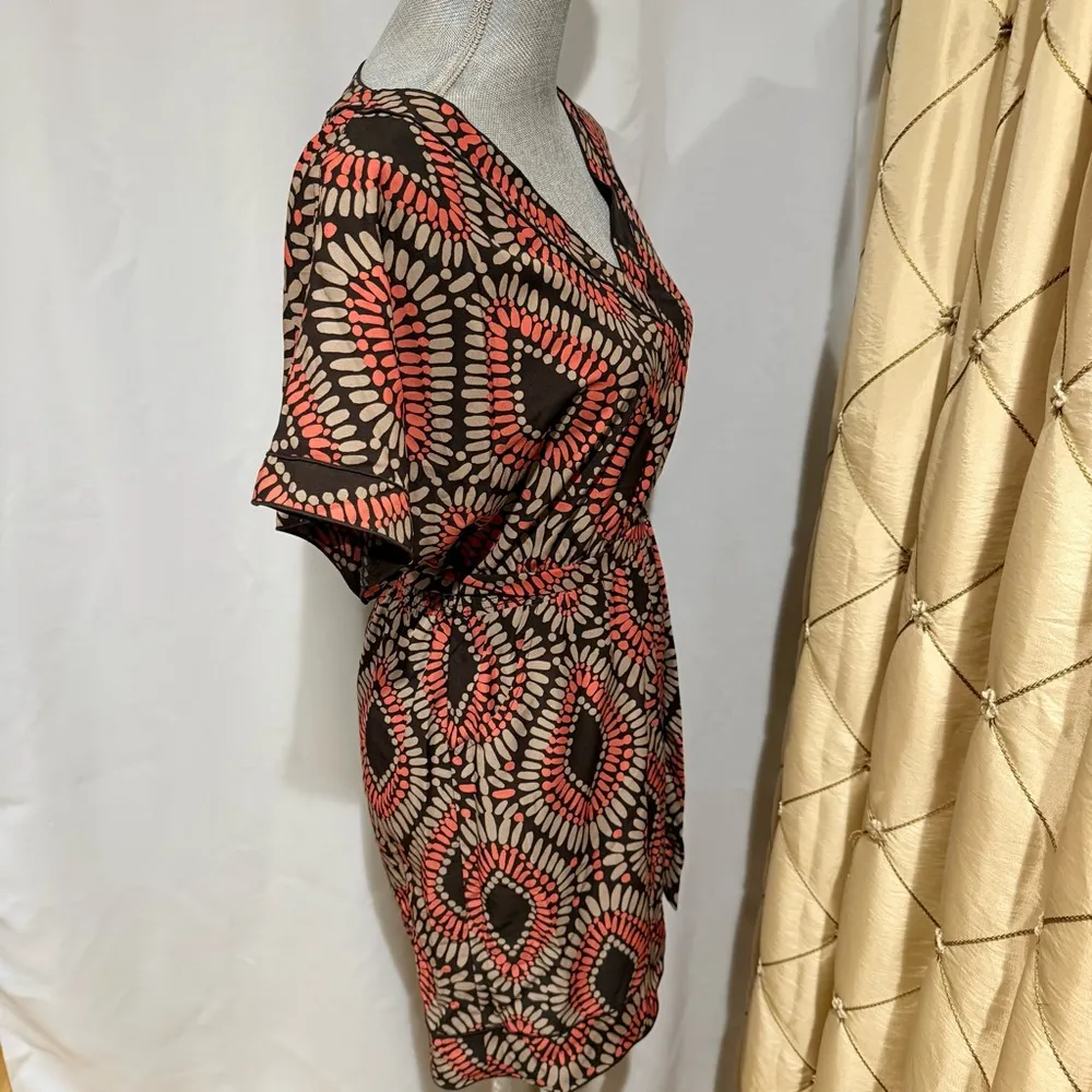 Banana Republic Midi Dress - Size 2 - Brown and Orange Geometric Print - Image 4