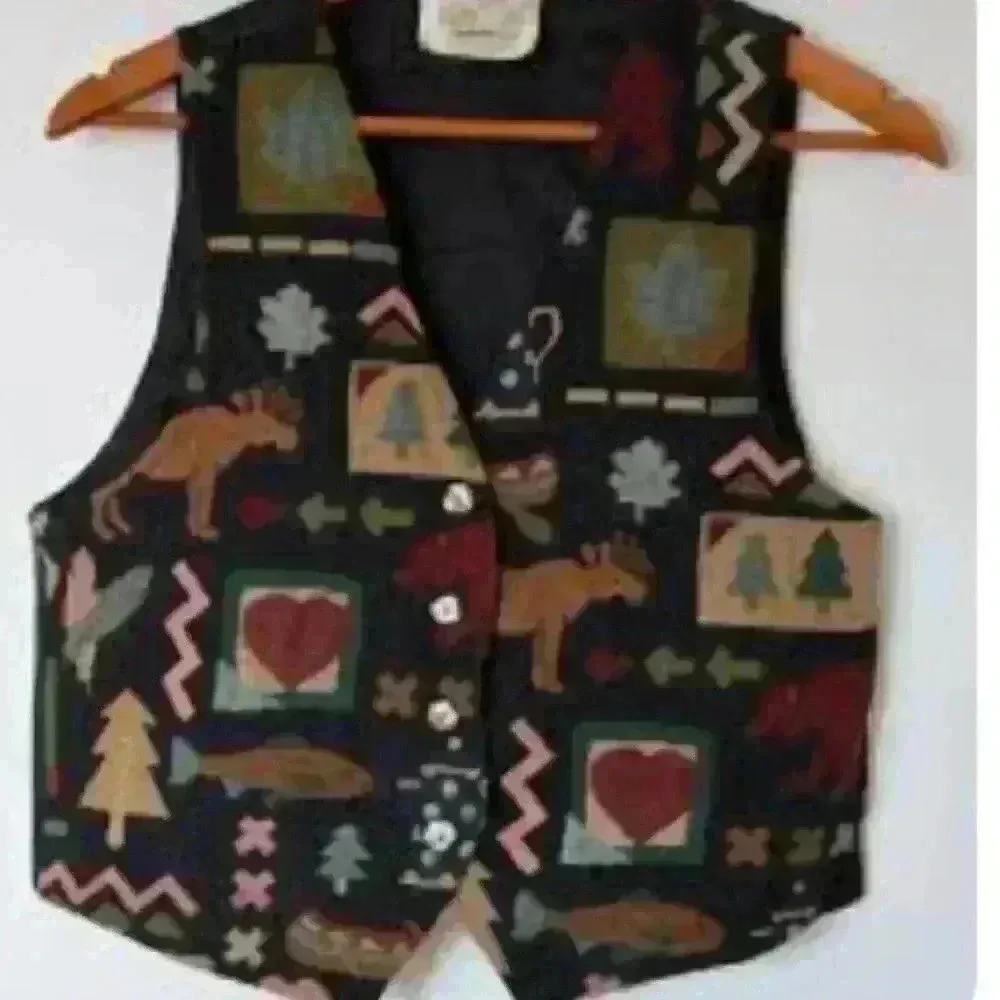 Vintage tapestry vest Camping Mountain Life Size Large Black - Image 3