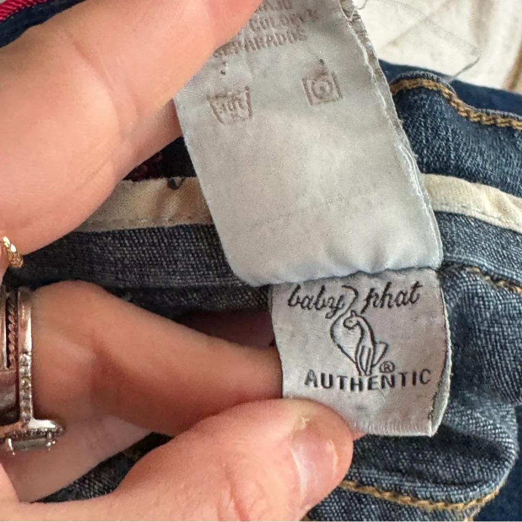 Vintage Baby Phat denim shorts cutoff y2k embroidered logo buckle cat jean wash - Image 5