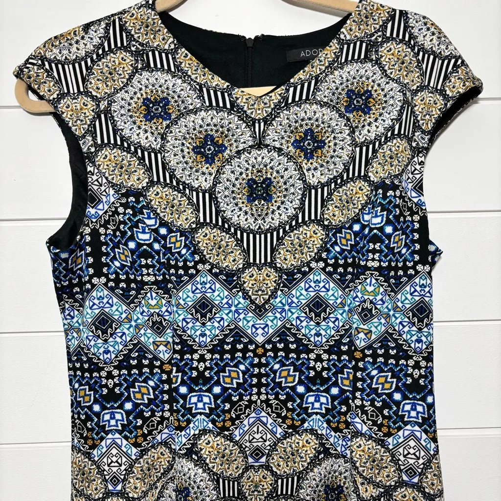 Adorne Naya Scuba Dress in Blue and‎ Golden Yellow Fit and Flare Size 10 - Image 4