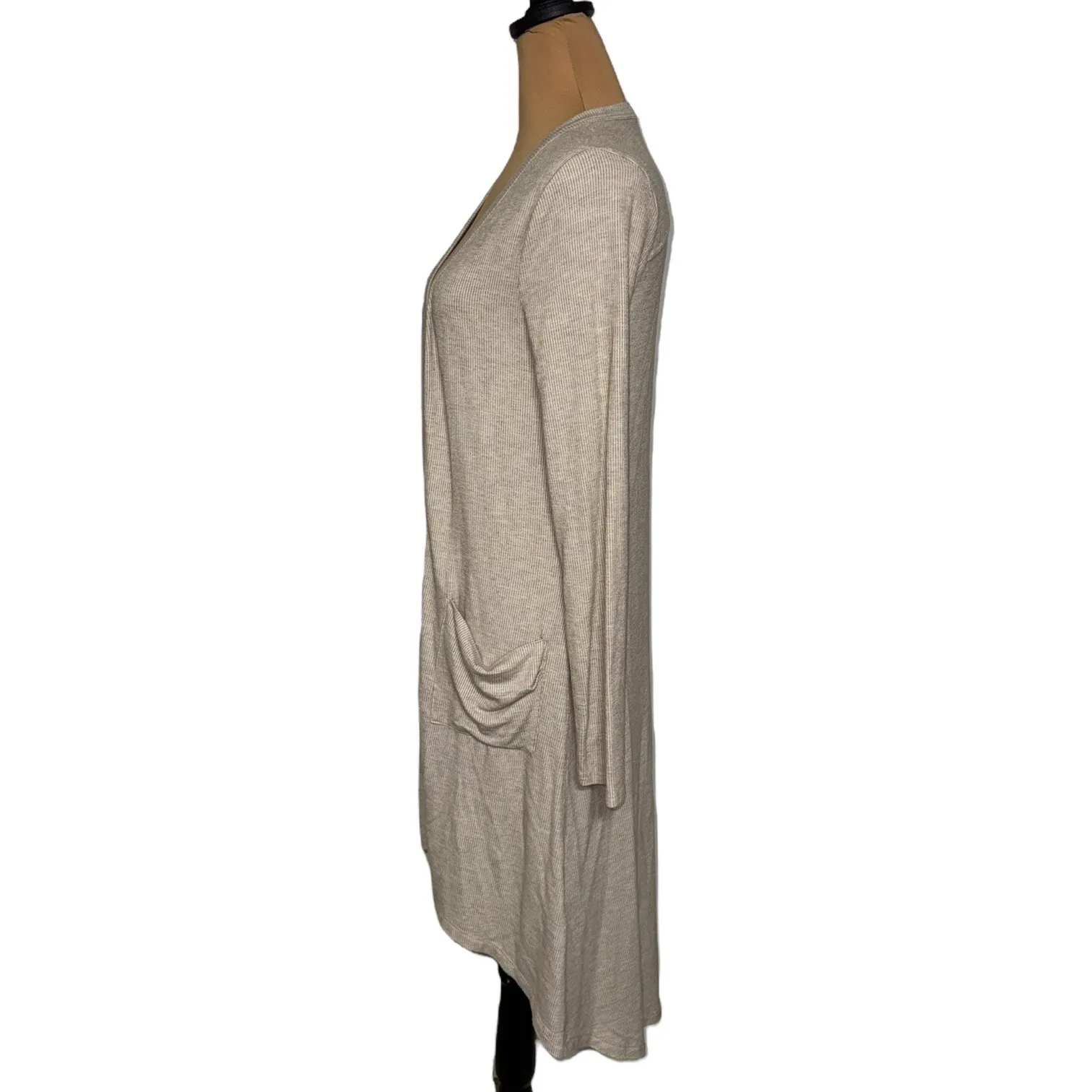 FORE Button Front Duster Cardigan Long Sleeve Pockets Knit Beige Women's Size L Tan Size L - Image 2