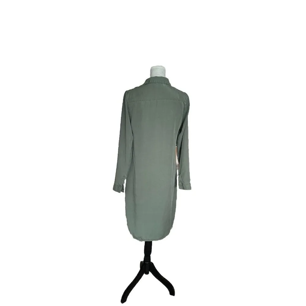 Merona Women M Olive Green Long Sleeve Button Up Shirt Dress Casual - Image 3