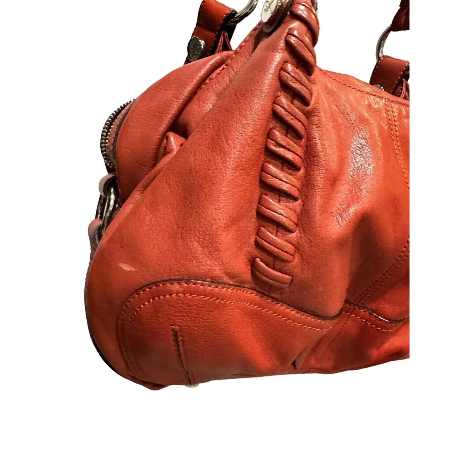 Authentic B. Makowsky Cognac Midsize Leather Handbag Brown - Image 7