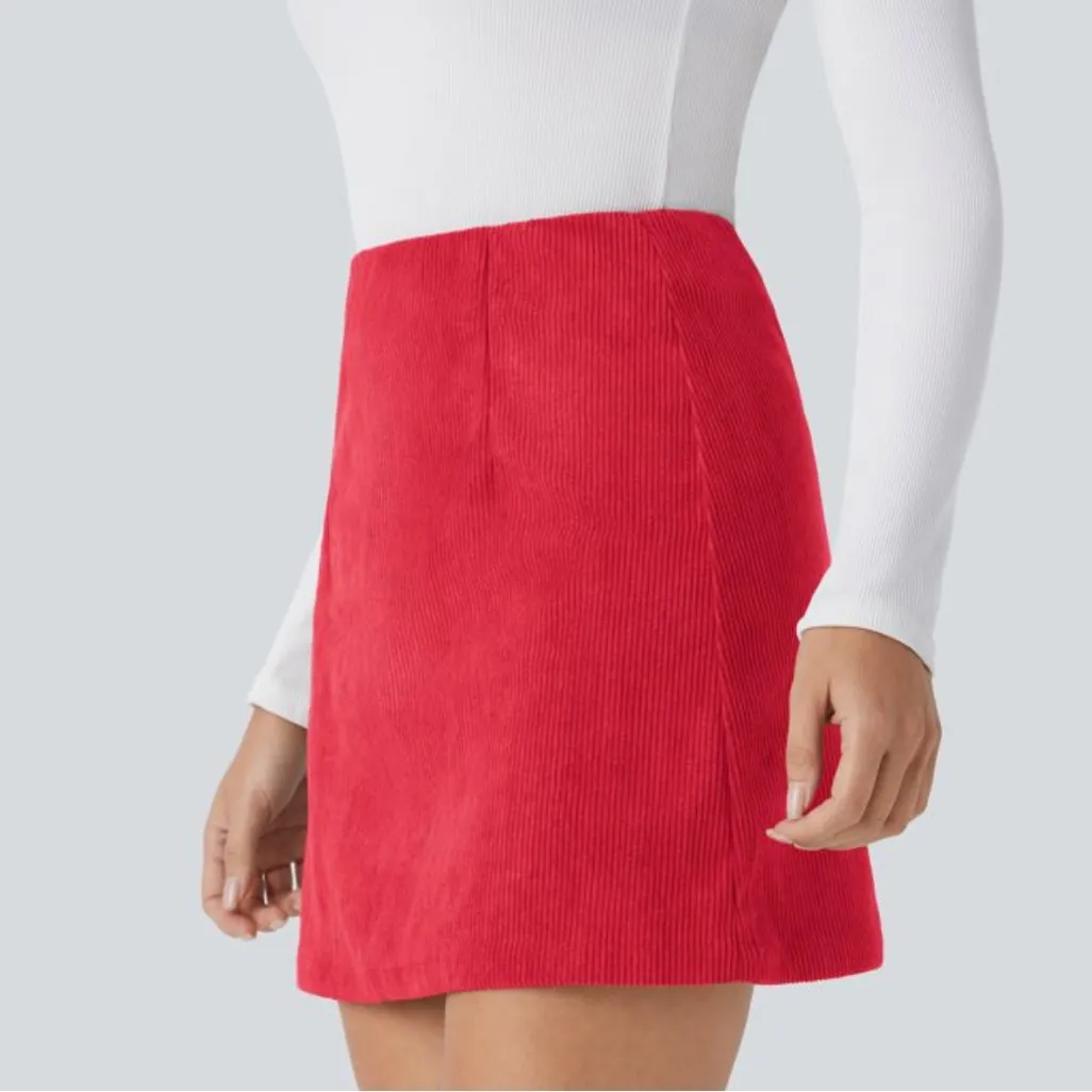 NWT HALARA High Waisted 2-in-1 A Line Mini Corduroy Casual Skirt size L. Lined - Image 3