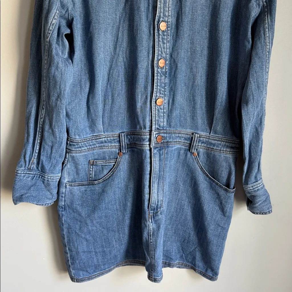 Anthropologie Pilcro Long-Sleeve Denim Micro Mini Shirt Dress Large - Image 6