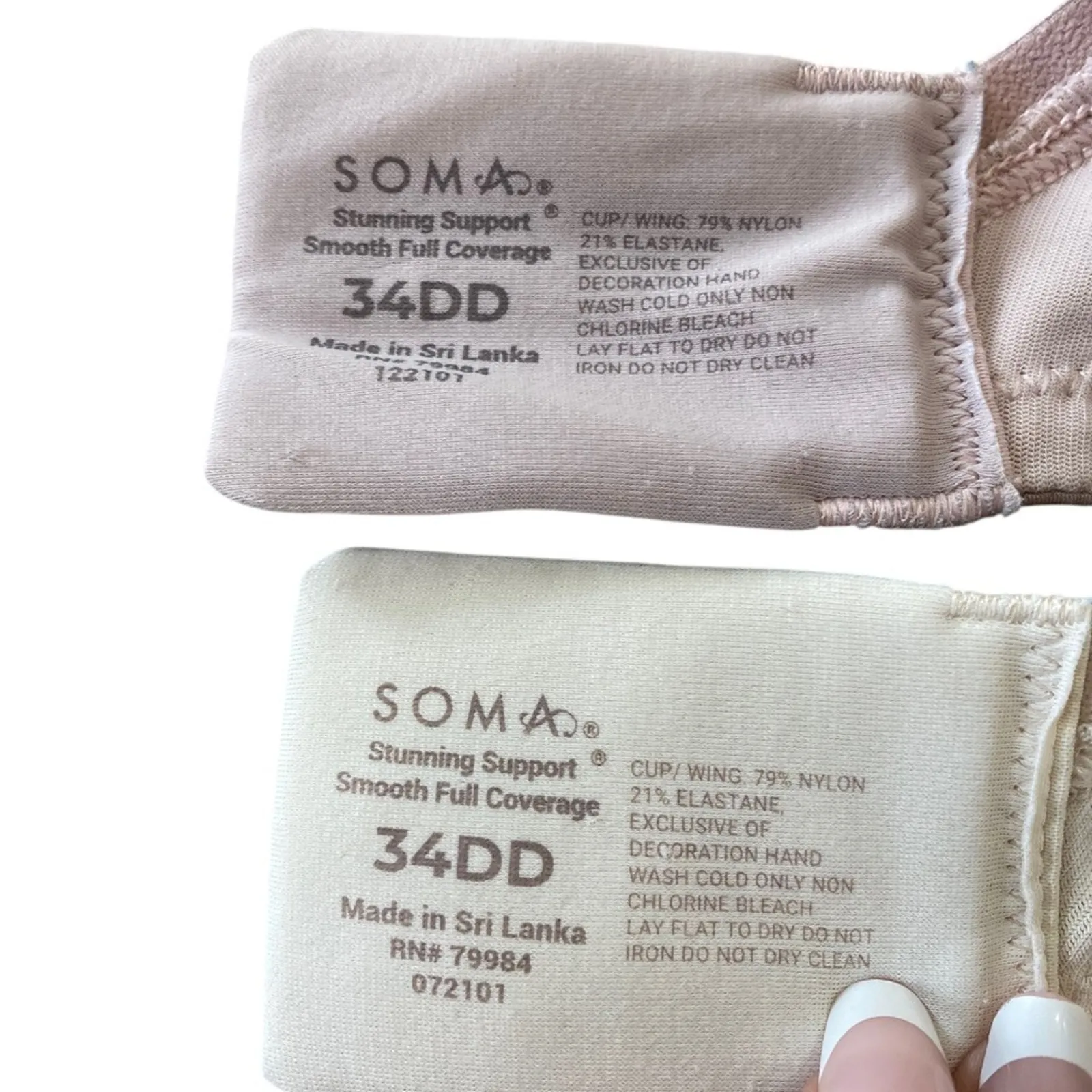 (2) SOMA stunning support Smooth Full Coverage Bras - Cream and blush Size 34DD - Image 3