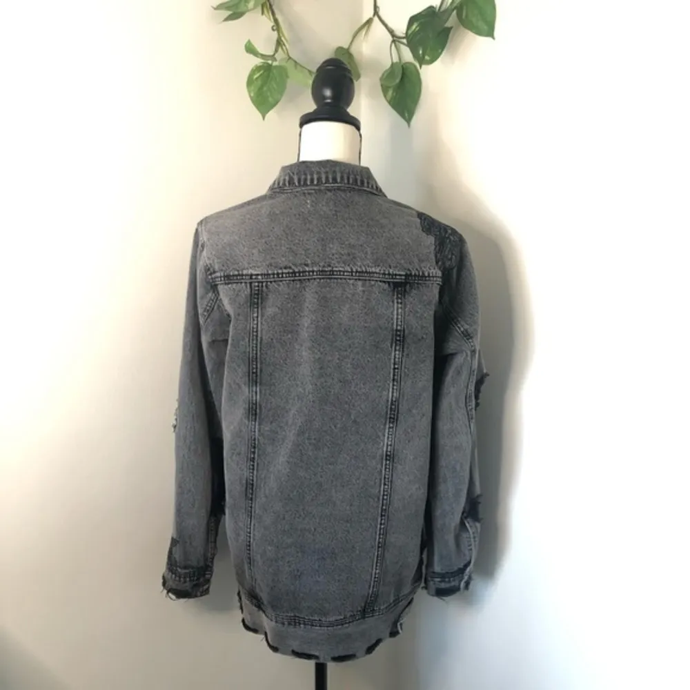 Cello  Long Distressed Floral Denim Jacket - Image 2