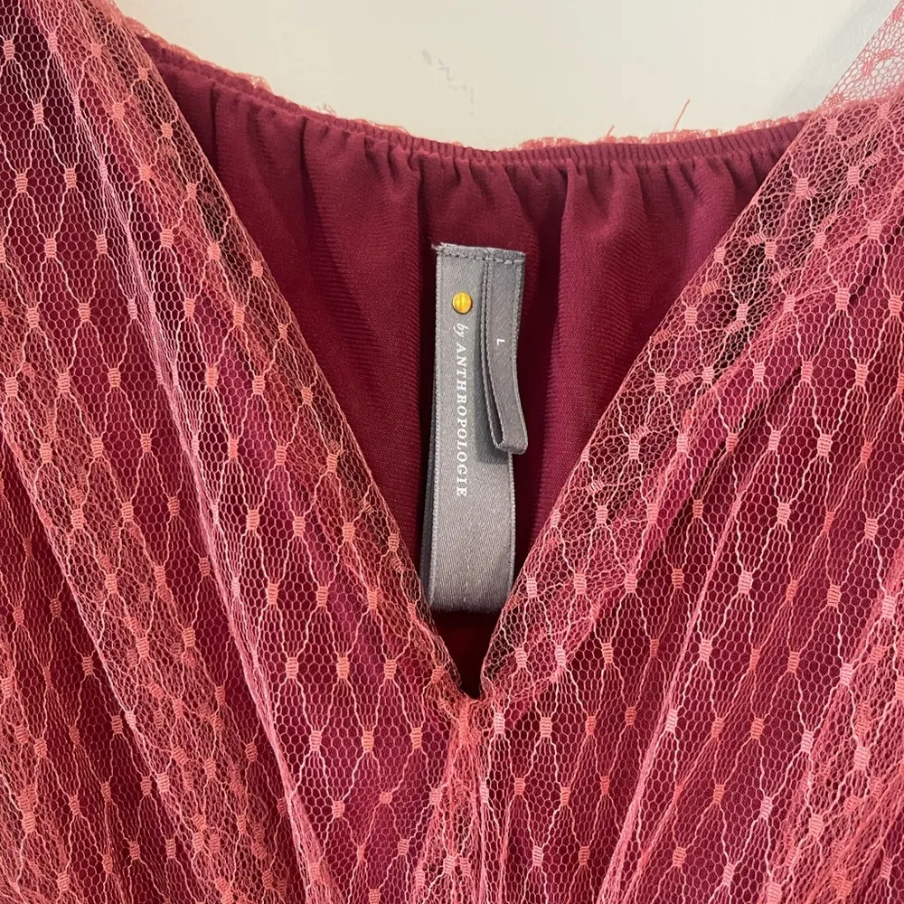 NWOT Anthropologie Tulle Blouse Wine Balloon Sleeve Tulle Lace Women's Size L - Image 8