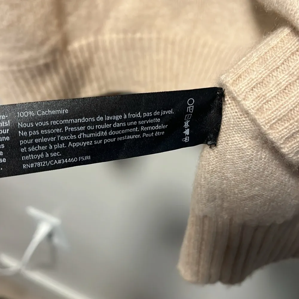 EILEEN FISHER Italian Cashmere Crew Neck Drop Shoulder Sweater, Beige, Size XL - Image 5