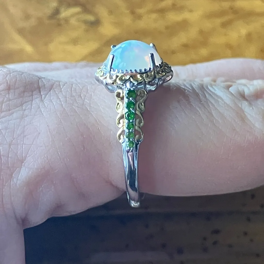 Natural Ethiopian Opal Chrome Diopside Sterling Silver Ring Size 10 Gold - Image 3