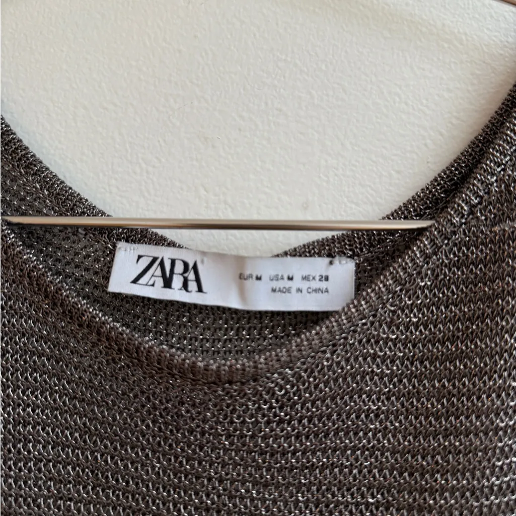 Zara Brown Bronze Metallic Knit Chain Tank Top Sheer Mesh Medium - Image 4