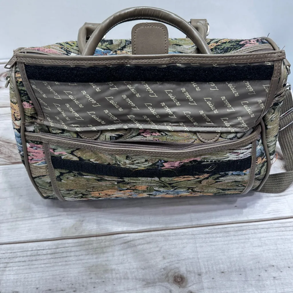 Vintage Tapestry Jacquard Duffle Bag by Leisure Handles and Shoulder Strap Small Tan - Image 5