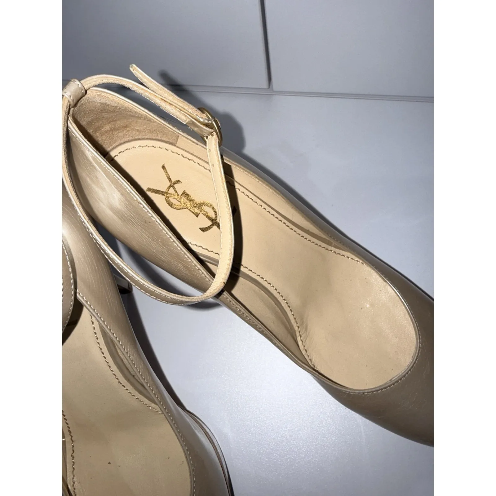 YSL YVES SAINT LAURENT LA PERLE 75 PUMP PATENT LEATHER PLATFORM SHOES 38 Y2K - Image 5