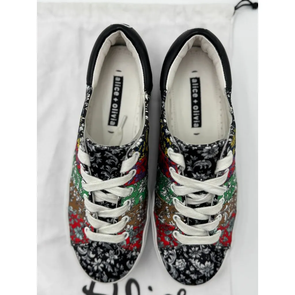 NEW Alice + Olivia Womens 6 Emmalyn Striped Floral Leather Sneakers Platform - Image 4